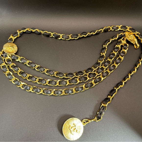 ‼️FINAL PRICE‼️LOT 395 24K gold plated Chanel leather chain belt/necklace RUNWAY - Picture 5 of 15